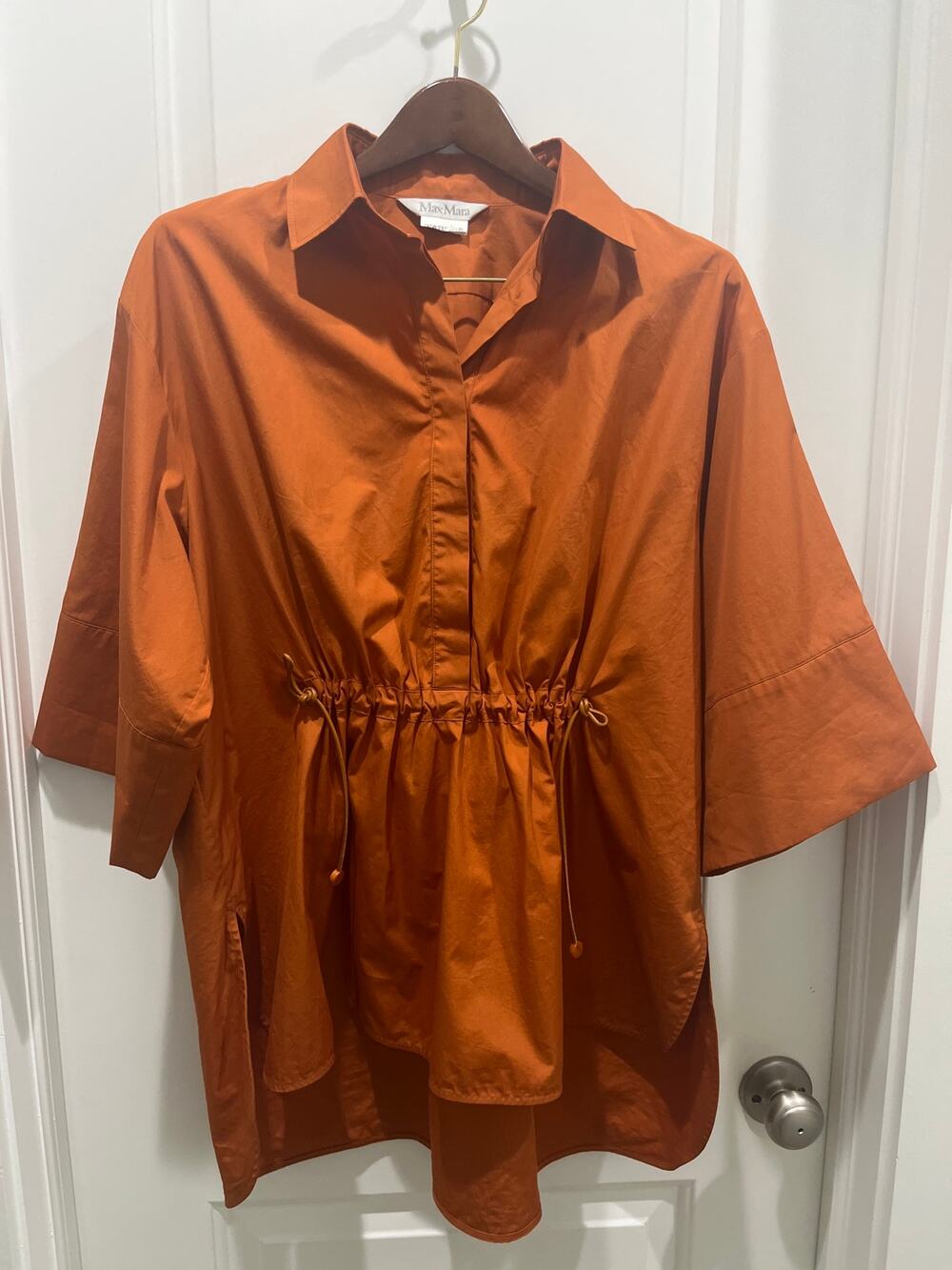 Max Mara Terracotta Cape Style Collared Blouse Sz L